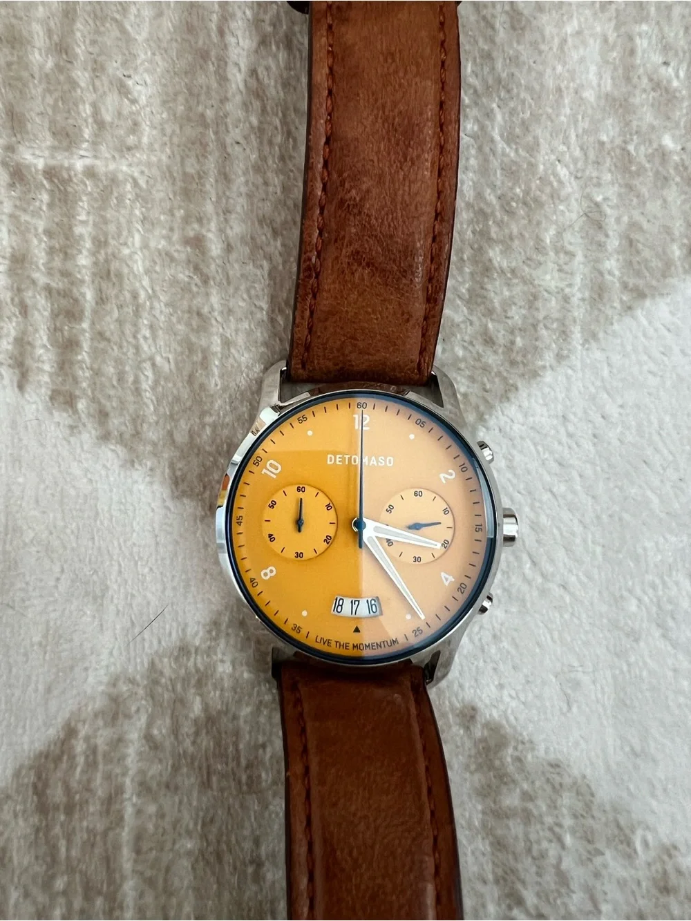 Detomaso Yellow Dial Chronograph Watch with Brown Leather Strap